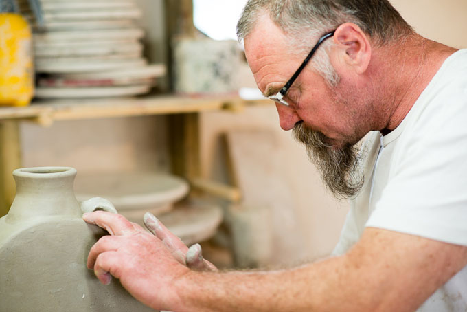 Nic Collins and Sabine Nemet in their pottery 2016